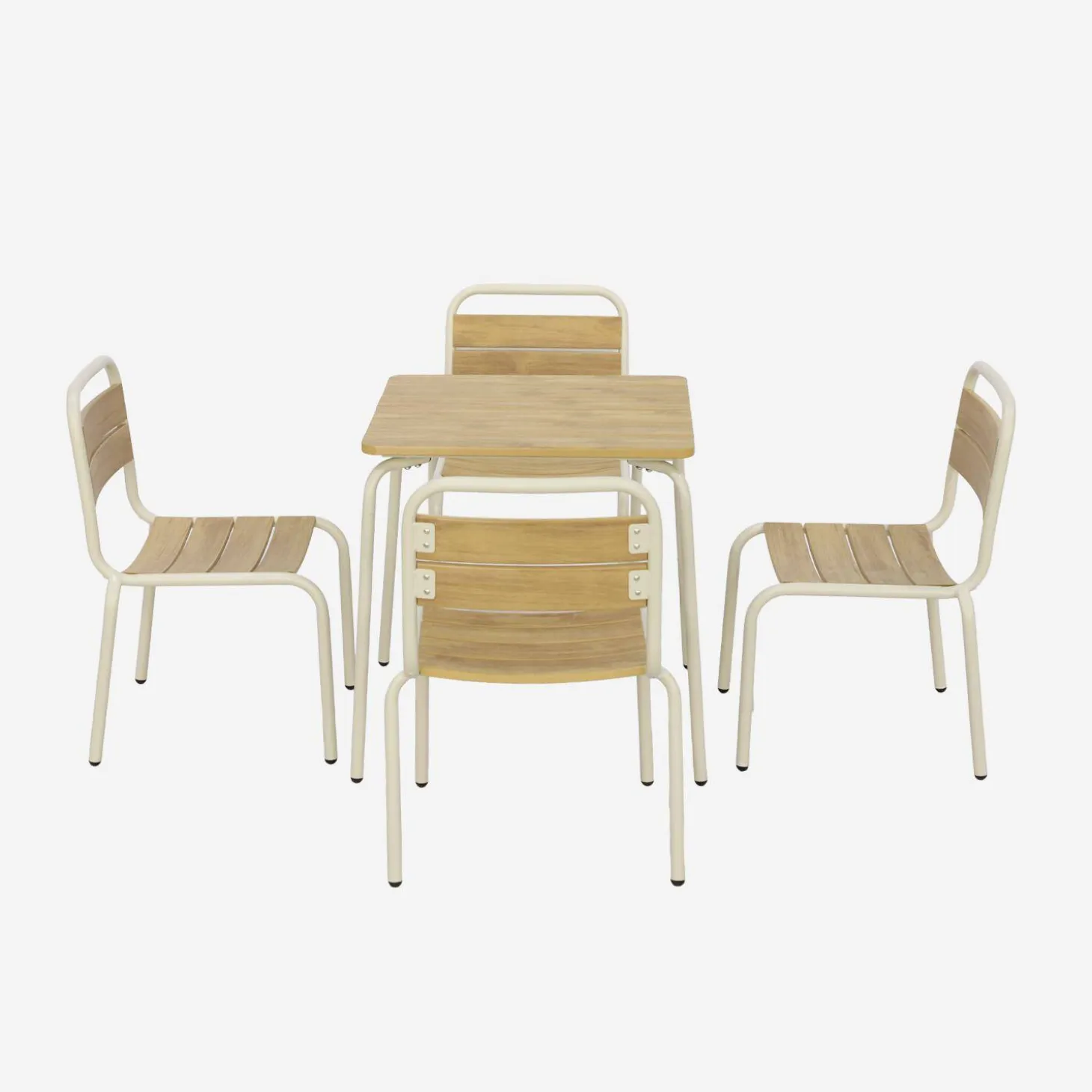 Gartentisch aus Stahl für Kinder, mit Holzdekor + 4 Sitze