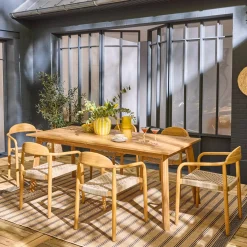 Gartentisch ausziehbar Akazienholz 6 Sessel