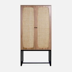 Geschirrschrank mit Rattan-Geflecht und Holzdekor 2 Türen 165 cm