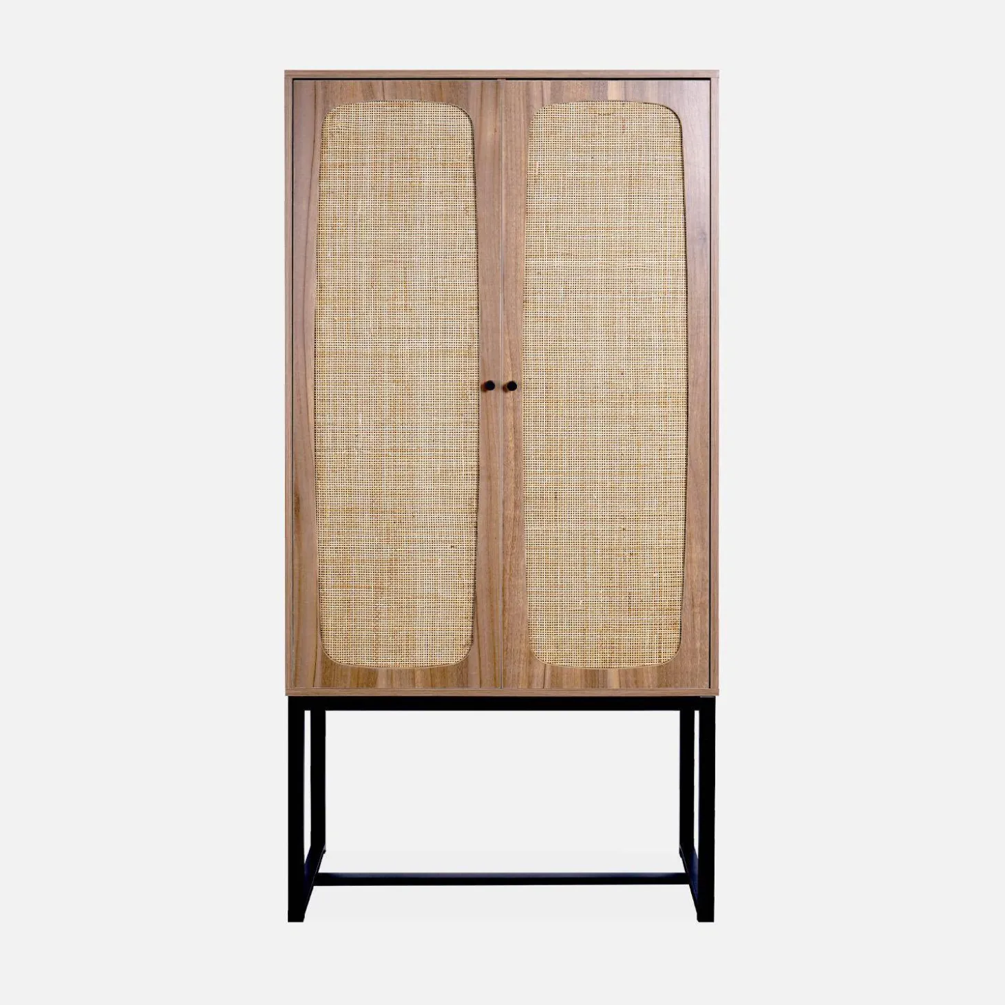 Geschirrschrank mit Rattan-Geflecht und Holzdekor 2 Türen 165 cm