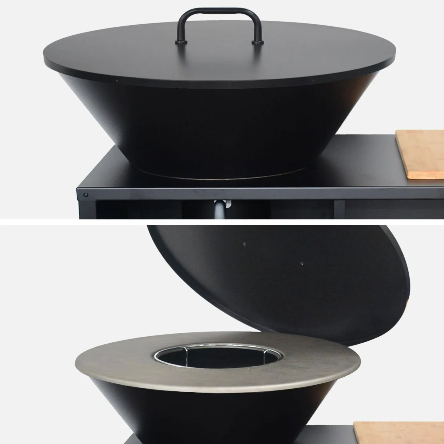 Grill-Feuerschale Ø 80 cm, Servierwagen mit Stauraum, Deckel und Zubehör
