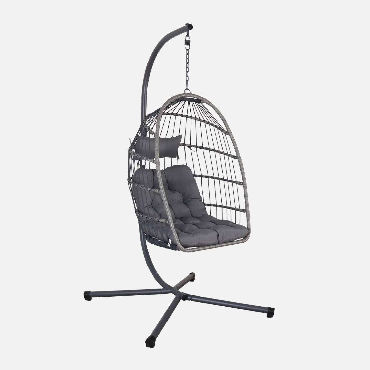 Hängesessel aus Stahl, Rattangeflecht, Polyester