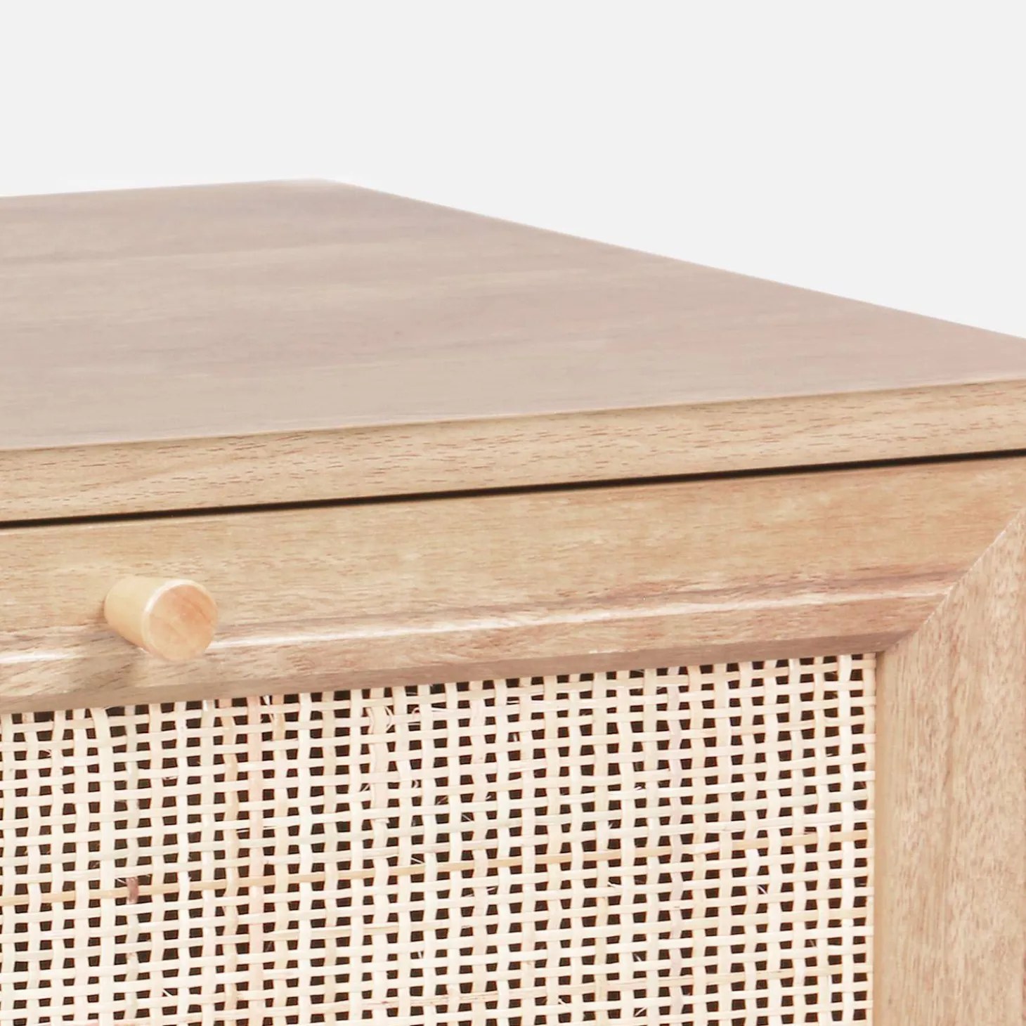 Hochkommode mit Holzdekor, Rattan-Geflecht und 4 Schubladen