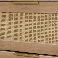 Hochkommode mit Holzdekor und Rattangeflecht 4 Schubladen