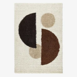 Indoor Shaggy-Teppich mit kreisförmigen Mustern, beige, braun, schwarz