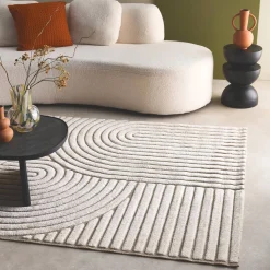 Indoor Teppich Ethno-Muster Bögen, beige und cremefarben