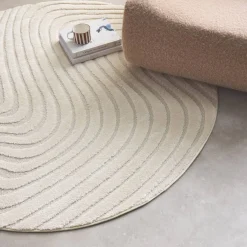 Indoor Teppich geprägtes Wellenmuster cremefarben Ø160 cm