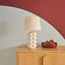 Indoor Tischlampe aus Keramik und Bouclé H 45 cm