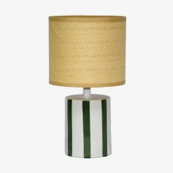 Indoor-Tischlampe Keramik Lampenschirm mit Rattanoptik H 28 cm