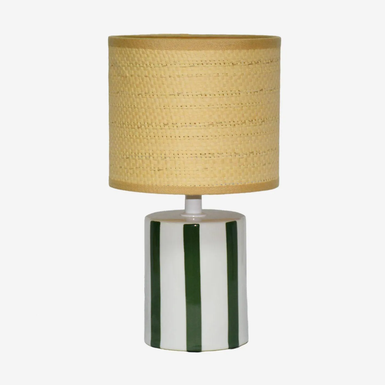 Indoor-Tischlampe Keramik Lampenschirm mit Rattanoptik H 28 cm