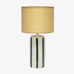 Indoor-Tischlampe Keramik Lampenschirm mit Rattanoptik H 44 cm