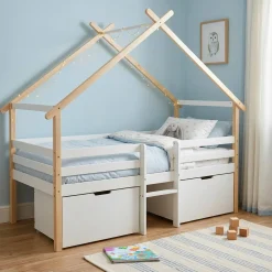 Kinderbett 90 x 190 cm Kiefernholz inklusive Lattenrost und 2 Schubladen