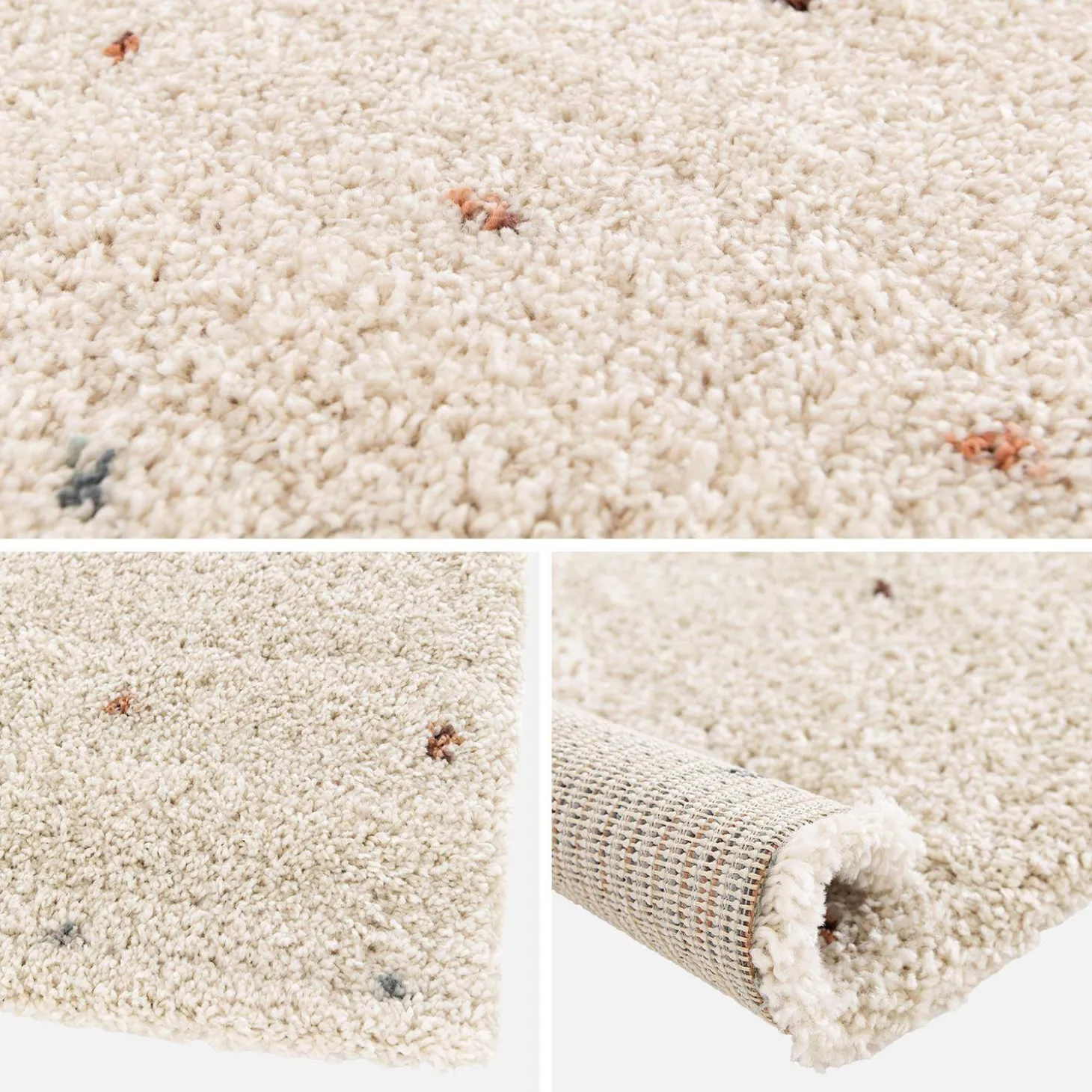 Kinderteppich mit Pünktchenmuster, Indoor Teppich cremefarben und mehrfarbig