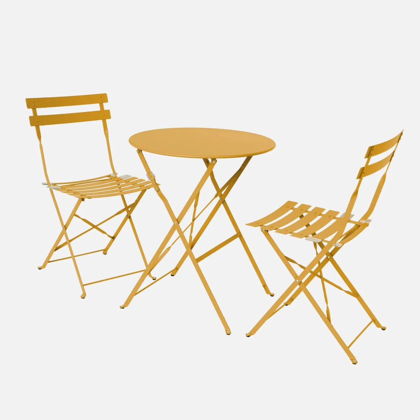 Klappbarer Bistro-Gartentisch aus Stahl + 2 Stühlen