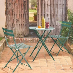Klappbarer Bistro-Gartentisch aus Stahl + 2 Stühlen