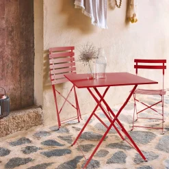 Klappbarer Bistro-Gartentisch aus Stahl 70 x 70 cm, mit 2 Stühlen