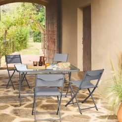 Klappbarer Gartentisch aus Stahl + 4 Stühle