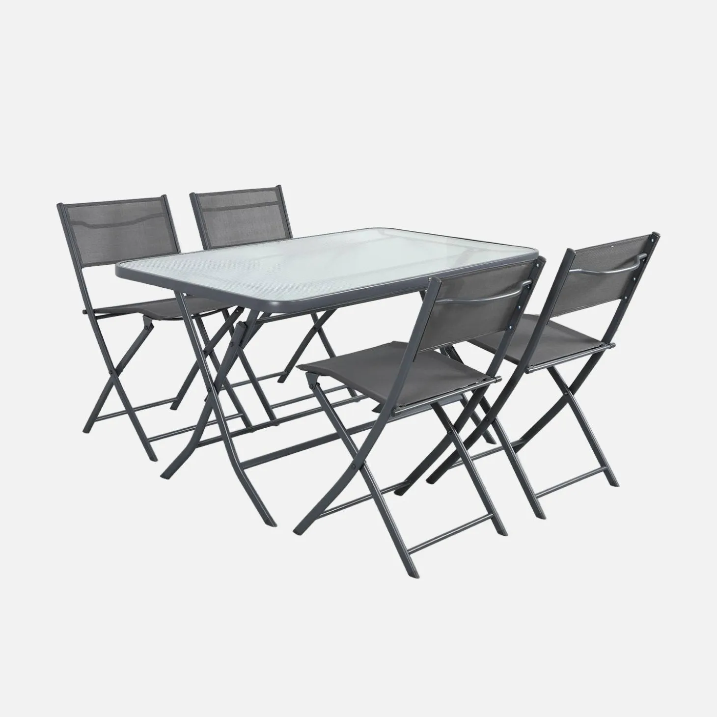 Klappbarer Gartentisch aus Stahl + 4 Stühle