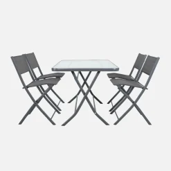 Klappbarer Gartentisch aus Stahl + 4 Stühle
