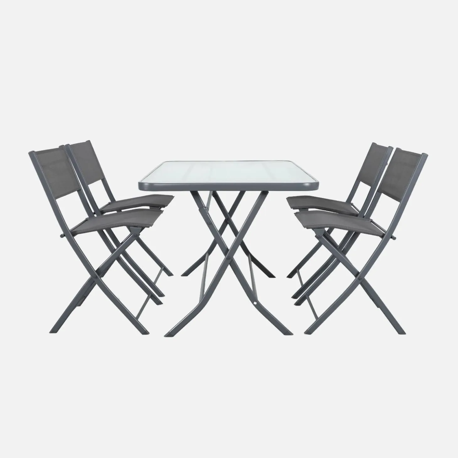 Klappbarer Gartentisch aus Stahl + 4 Stühle