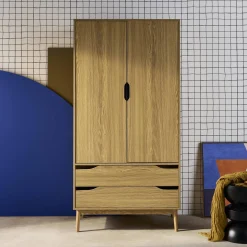 Kleiderschrank im Vintage-Stil mit Holzdekor, 2 Türen