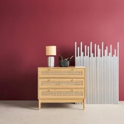 Kommode Holzdekor und Rattan-Geflecht 3 Schubladen