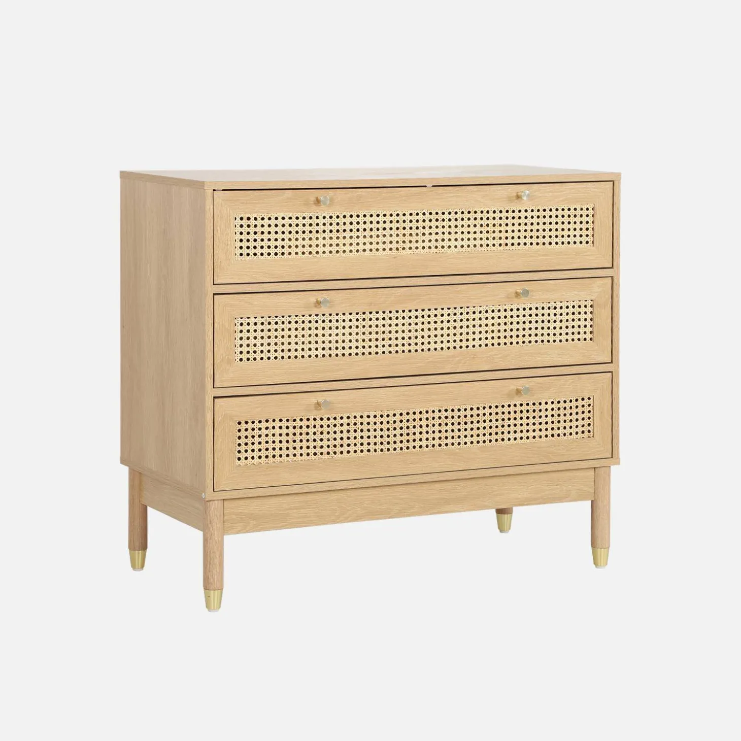 Kommode Holzdekor und Rattan-Geflecht 3 Schubladen