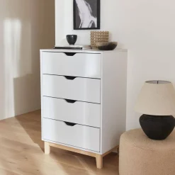 Kommode in Holzoptik mit Holzfüßen 4 Schubladen
