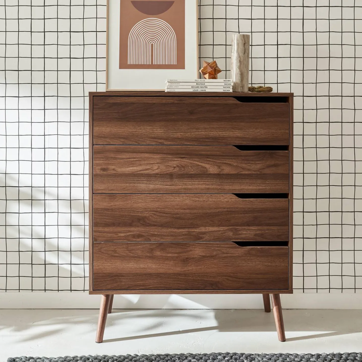 Kommode mit Holzdekor, 4 Schubladen