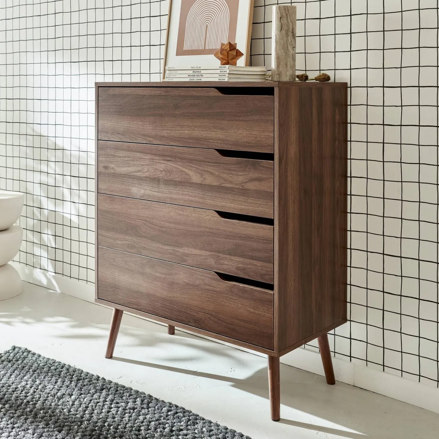 Kommode mit Holzdekor, 4 Schubladen