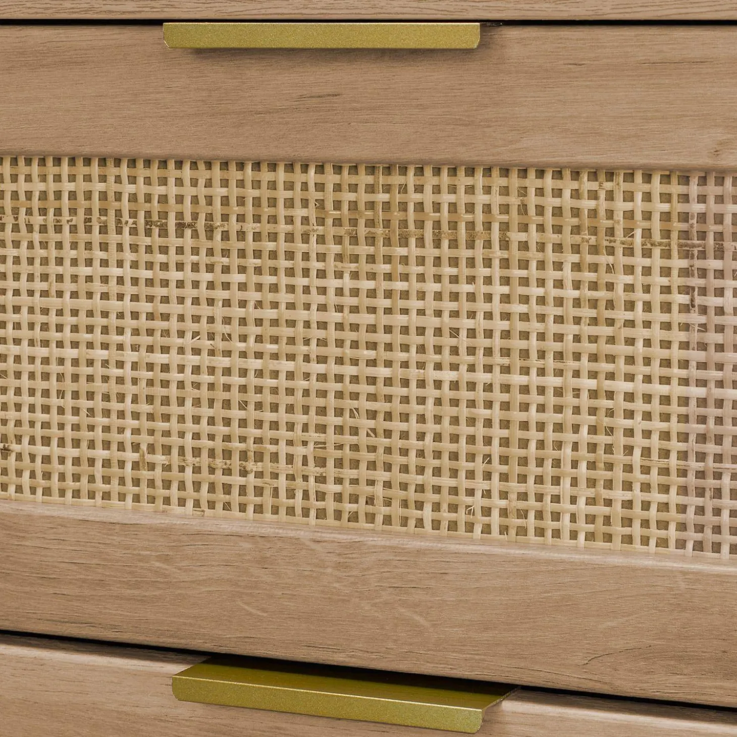 Kommode mit Holzdekor und abgerundetem Rattan-Geflecht 6 Schubladen