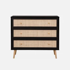 Kommode mit Holzeffekt und Rattan-Geflecht 3 Schubladen