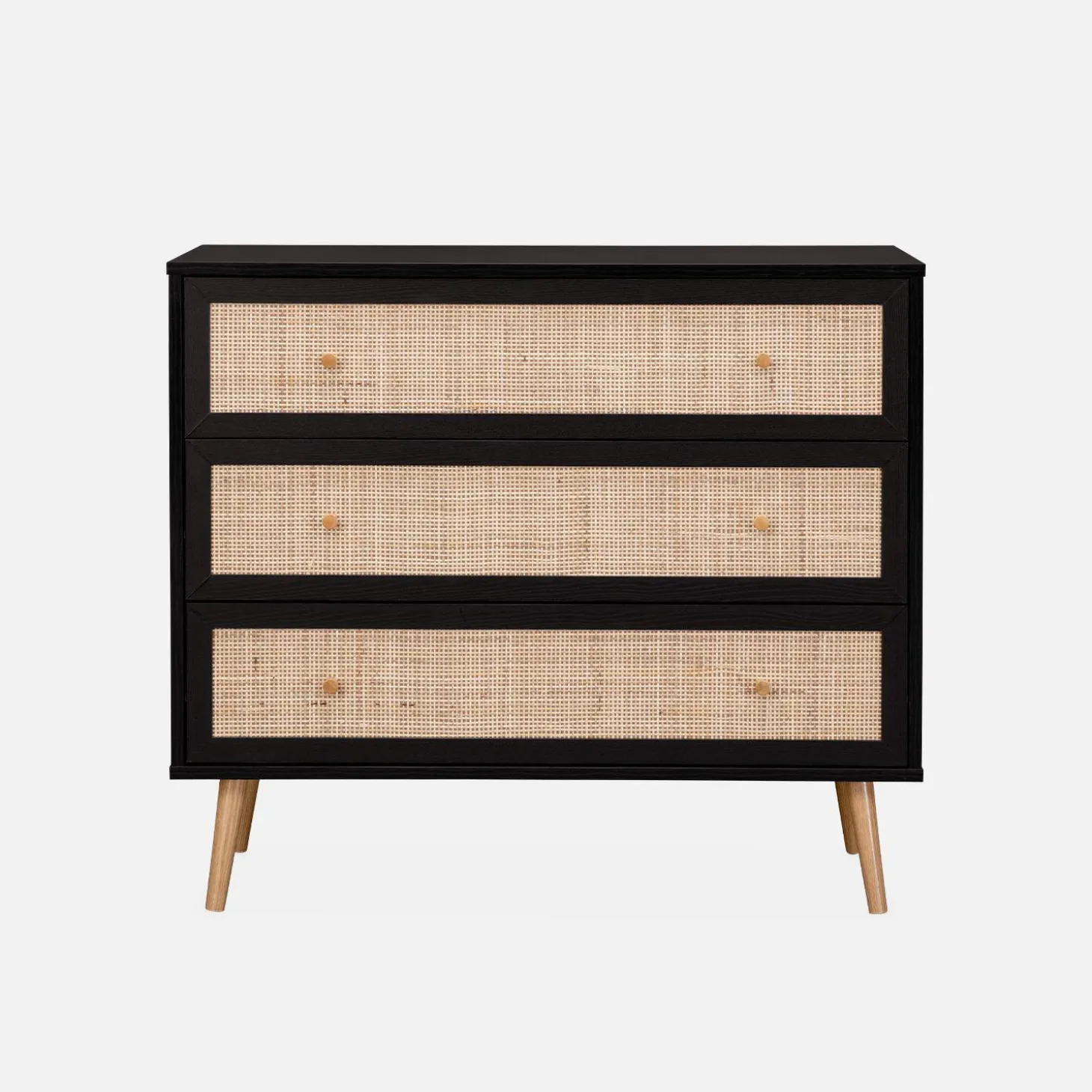Kommode mit Holzeffekt und Rattan-Geflecht 3 Schubladen