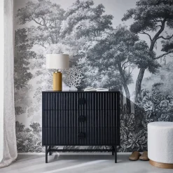 Kommode mit 3 Schubladen im geriffelten Holzlook, schwarzen