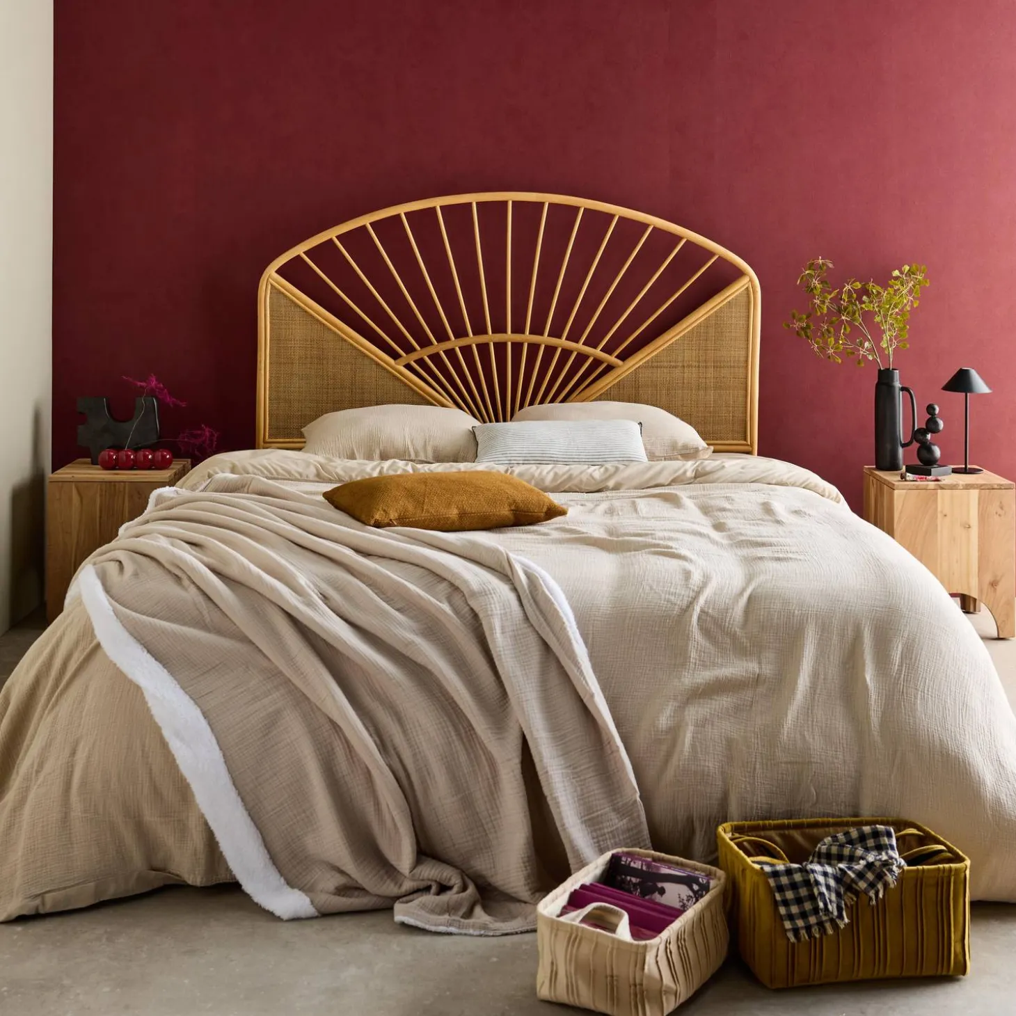 Kopfteil aus natürlichem Rattan und Rattan-Geflecht