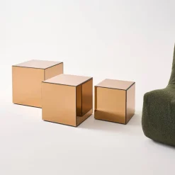 Kubischer Tisch mit Spiegelglas, Sofaende, Beistelltisch, 35 cm
