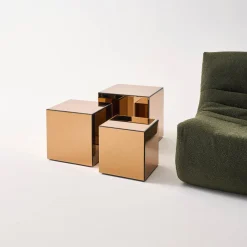 Kubischer Tisch mit Spiegelglas, Sofaende, Beistelltisch, 30 cm