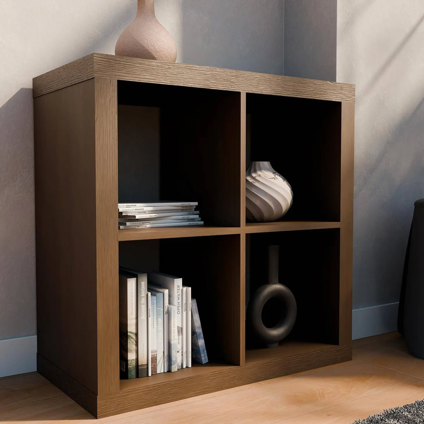Kubisches Bücherregal Holz-Optik 2 Ebenen 4 Stauräume
