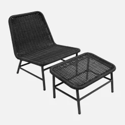 Liegesessel und Fußhocker aus Aluminium mit Seilbespannung