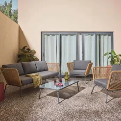 Lounge Gartenmöbelset, Kunststoffbespannung mit Rattanlook, 5 Personen