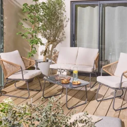 Loungeset aus Metall und Kunststoff, 4 Sitzplätze