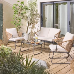 Loungeset aus Metall und Kunststoff, 4 Sitzplätze