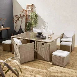 Lounge-Set aus Polyrattan 6-10 Sitzplätze + Schutzhülle dunkelgrau