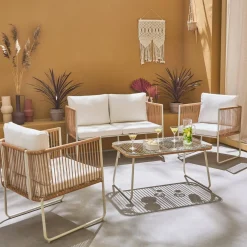 Loungeset aus verzinktem Stahl mit Kunststoffbespannung, 4 Sitzplätze