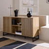 Moderne Anrichte in geriffelter Holzoptik mit 2 Türen B 140