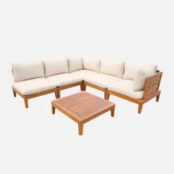 Modulares Gartenmöbel-Set aus Akazienholz für 5 Personen, beige