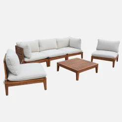 Modulares Gartenmöbel-Set aus Akazienholz für 5 Personen Bouclé-Look