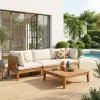 Modulares Gartenmöbelset aus Akazienholz 3-Sitzer mit Seitenteilen und Bouclé-Look