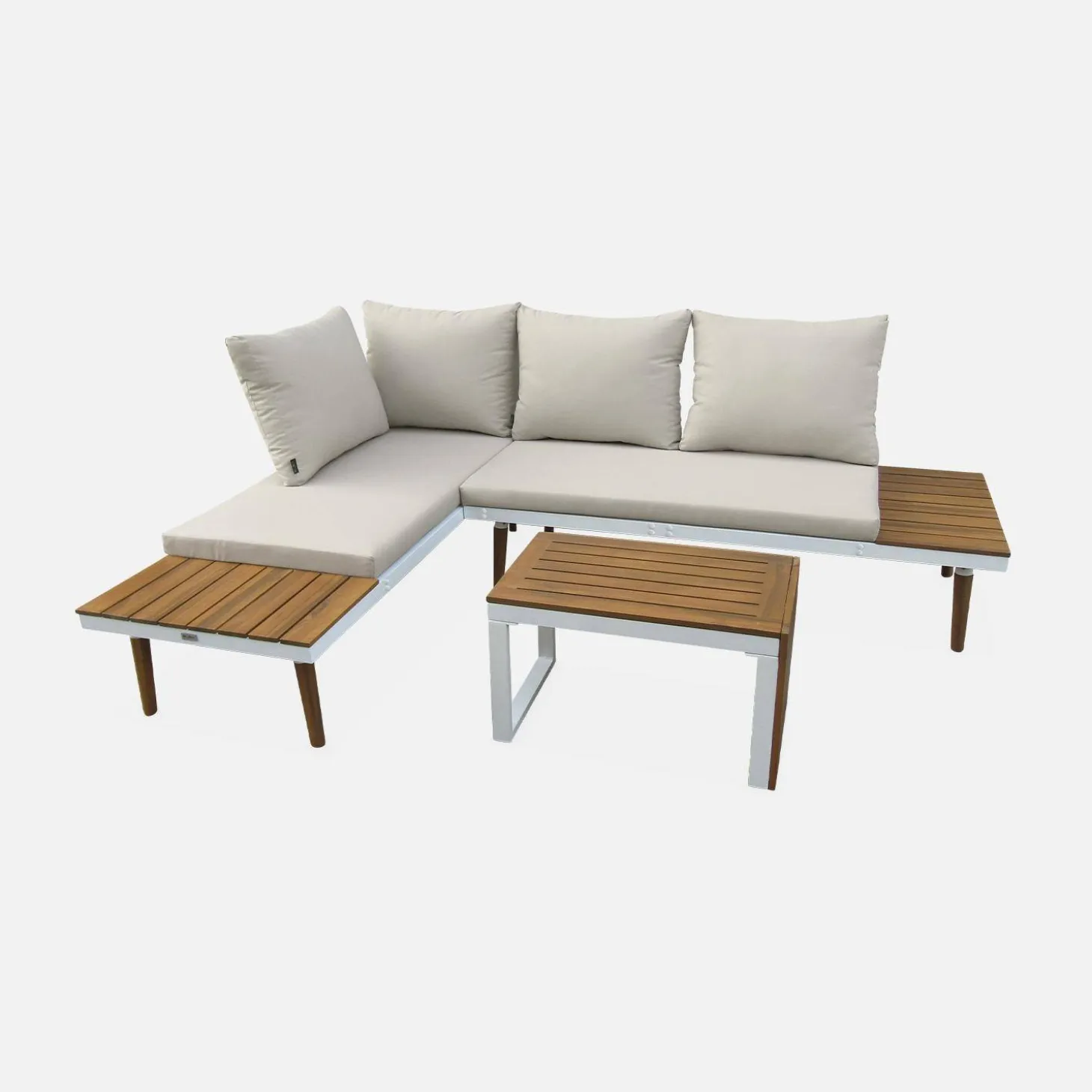 Modulares Gartenmöbelset aus Aluminium und Akazienholz, 4-Sitzer