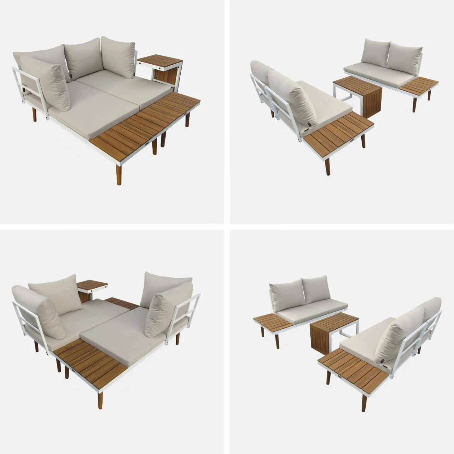 Modulares Gartenmöbelset aus Aluminium und Akazienholz, 4-Sitzer
